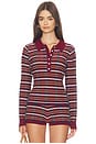 view 1 of 5 Sienna Plaid Rib Polo Top in Dark Cherry Combo