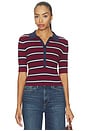 view 1 of 4 Imogen Rib Stripe Fitted Polo in Dark Cherry Stripe