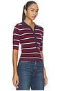 view 2 of 4 Imogen Rib Stripe Fitted Polo in Dark Cherry Stripe