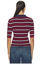 view 4 of 4 Imogen Rib Stripe Fitted Polo in Dark Cherry Stripe