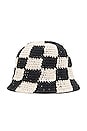 view 3 of 3 Crochet Checkered Bucket Hat in Black & White