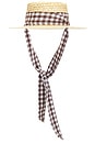 view 1 of 3 Straw Boater Hat With Gingham Ribbon Band in Natural