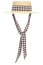 view 2 of 3 Straw Boater Hat With Gingham Ribbon Band in Natural