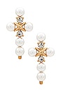 view 1 of 2 Cross Earring in Pearl & Gold
