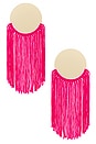 view 1 of 2 Round Top & Flowing Fringe Tassel Statement Earrings in Gold & Fuchsia