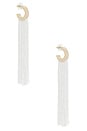 view 1 of 3 Long Flowing Tassels Hoop Earrings in Gold & White
