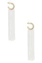 view 2 of 3 Long Flowing Tassels Hoop Earrings in Gold & White
