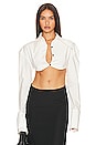 view 1 of 4 Contrast Button Crop Shirt in White