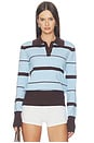 view 1 of 4 Judy Polo Top in Blue & Brown Stripe