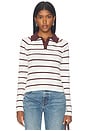 view 1 of 4 Bronson Knit Polo Top in Cream & Brown Stripe