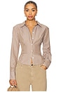 view 1 of 5 Ellie Button Up Top in Brown Stripe