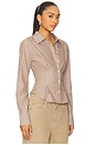 view 2 of 5 Ellie Button Up Top in Brown Stripe