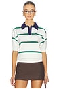 view 1 of 4 Francesca Polo Top in Green And Navy Stripe