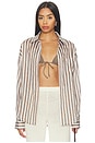 view 1 of 5 Minnie Button Down Top in Brown Stripe