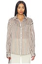 view 2 of 5 Minnie Button Down Top in Brown Stripe