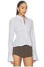 view 2 of 5 Annie Button Up Top in Blue Stripe