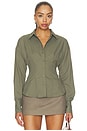 view 1 of 5 Jeyne Button Up Top in Olive Stripe