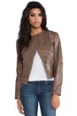 view 1 of 7 Leather Zipper Trim Biker Jacket in Taupe