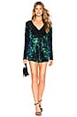 view 1 of 4 Celeste Sequin Romper in Aqua & Black
