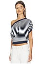 view 3 of 6 Cold Shoulder Knit Top in Blue Stripe