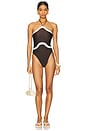 view 1 of 3 Giardino High-Leg Halterneck Swimsuit in Coffee & Off White
