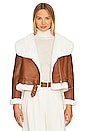 view 1 of 5 Faux Mink Fur Bonded Jacket in Camel & White