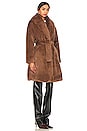 view 3 of 4 Faux Rex Rabbit Coat With Belt in Camel