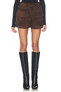 view 1 of 6 Lamb Leather Suede Pocket Mini Short in Espresso Brown
