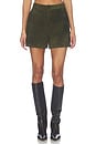 view 1 of 6 Lamb Leather Suede Short in Olive Green