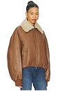 view 3 of 5 レザーボンバージャケット in Chestnut Brown