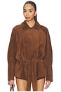 view 1 of 5 Leather Suede Belted Jacket in Brown Suede