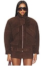 view 1 of 5 Lamb Leather Suede Aviator Jacket in Espresso Brown