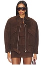 view 2 of 5 Lamb Leather Suede Aviator Jacket in Espresso Brown