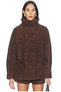 view 2 of 5 Lamb Leather Suede Cinched Mid Jacket in Espresso Brown