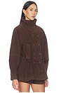 view 4 of 5 Lamb Leather Suede Cinched Mid Jacket in Espresso Brown