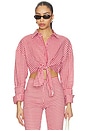 view 1 of 5 Linen Shirt Tie Top in Gingham Red