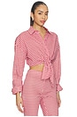 view 2 of 5 Linen Shirt Tie Top in Gingham Red
