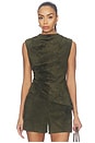view 1 of 5 Lamb Leather Suede Ruched Top in Olive Green