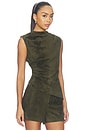view 2 of 5 Lamb Leather Suede Ruched Top in Olive Green