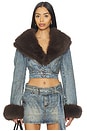 view 1 of 4 The Low Neck Denim Jacket With Faux Fur in Dusty Tint Wash