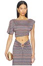 view 1 of 6 Perla Shiny Knit Top in Chevron Stripe