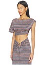 view 4 of 6 Perla Shiny Knit Top in Chevron Stripe