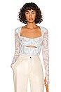 view 1 of 4 Noreen Top in Icy Blue Damask
