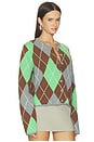 view 2 of 4 Aggie Merino Argyle Cardigan in Green Mix