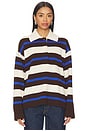 view 1 of 4 Ester Merino Rugby Top in Chocolate, Ivory & Blue