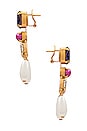 view 2 of 2 Multi Color Pearl Chandelier Earrings in Lilac, Rose, Cream, & Gold