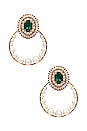 view 1 of 2 Gem Cluster Hoop Earrings in Green, Crystal, Cream & Gold