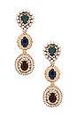view 1 of 2 Multi Gem Cluster Chandelier Earrings in Green, Blue, Garnet, & Cream