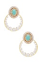 view 1 of 2 Gem Cluster Pearl Hoops in Cream, Turquoise & Crystal