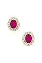 view 1 of 2 Omega Clasp Gem Cluster Earrings in Pink, Crystal, & Gold